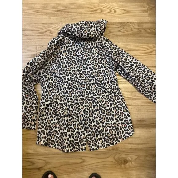 Susan Graver Leopard Print Anorak Rain coat hood water resistant packable Medium - Picture 5 of 5